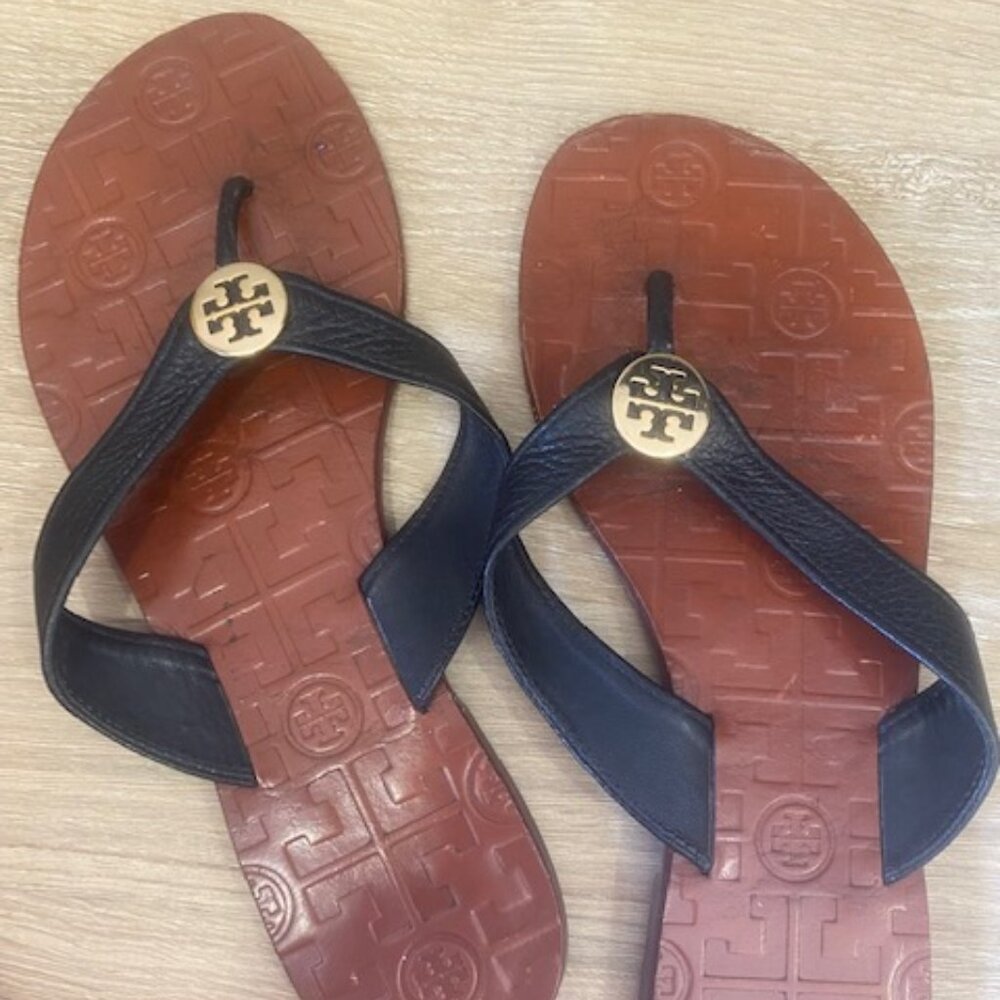 Tory Burch Black Leather Flip Flops